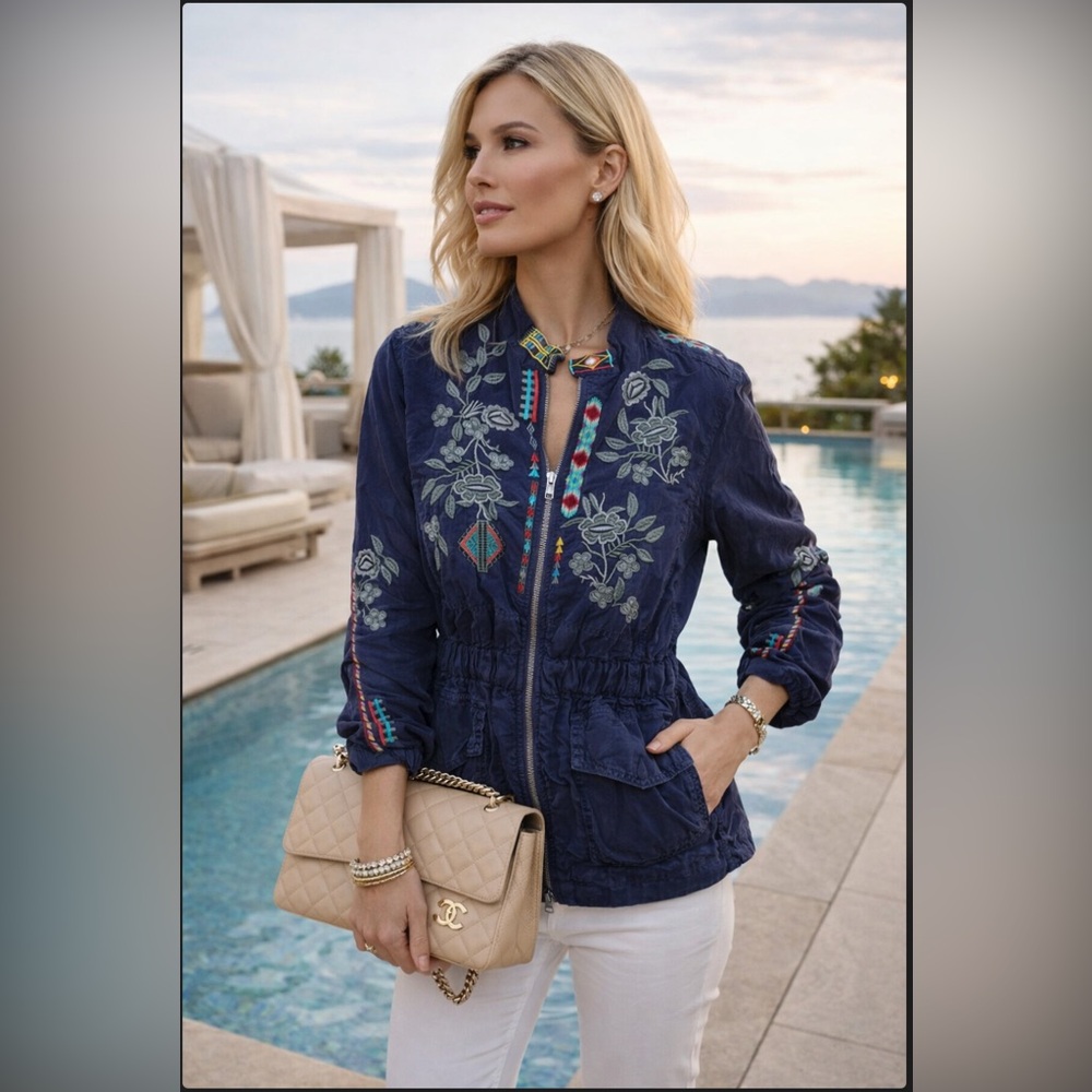 JOHNNY WAS Milton‎ Embroidered Jacket Medium Floral Aztec Tribal Cardigan Boho